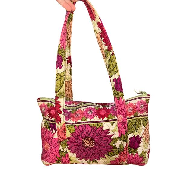 Vera Bradley "Hello Dahlia" Handbag Pink Flowers Quilted Shoulder Bag Tote Purse - Picture 2 of 11